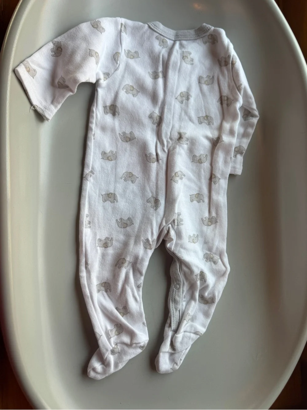 Rene Rofe White Footed Baby One-Piece with Gray Elephant Print